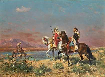 风景中的骑手`Riders In A Landscape by Georges Washington