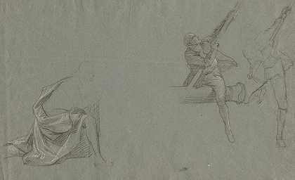 窗帘研究两个人拉杆子`Drapery Study; Two Figures Pulling a Pole (1785~86) by John Singleton Copley