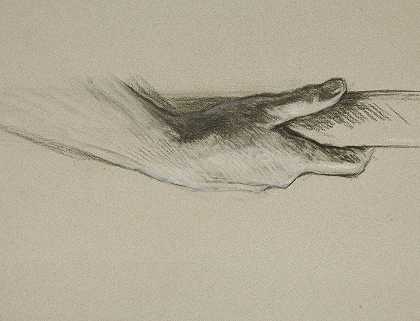 一只手抓住杆子的示意图`Sketch of one hand grasping a pole by Edwin Austin Abbey
