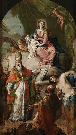 女子和圣徒的孩子`Virgin and Child with Saints (ca. 1802) by Agostino Ugolini