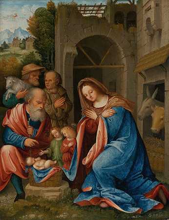 牧羊人的崇拜`The Adoration Of The Shepherds (1518) by Martino Piazza Da Lodi