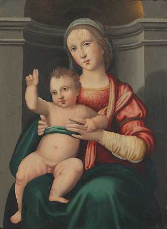 麦当娜和孩子在利基`Madonna and Child in a Niche (c. 1520s) by Antonio del Ceraiolo