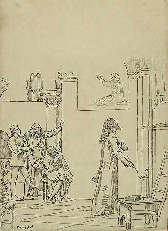 克莱蒂安的灵感研究`Study for L’inspiration chretienne (ca. 1888–89) by Pierre Puvis de Chavannes