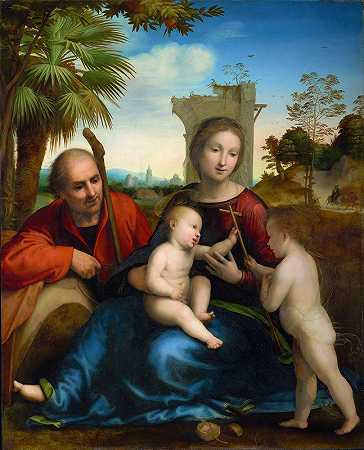 其余的人和施洗圣约翰一起飞往埃及`The Rest on the Flight into Egypt with Saint John the Baptist (1509) by Fra Bartolomeo
