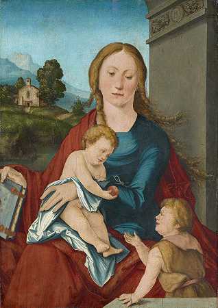 圣母带着孩子和婴儿圣约翰浸信会`Virgin with Child and the Infant Saint John the Baptist (1517) by Hans Leonhard Schäufelein