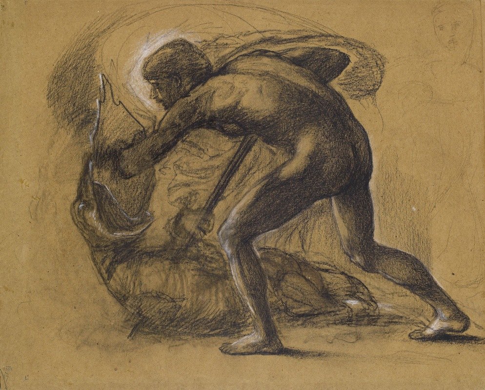 圣乔治系列-男性裸体-研究圣乔治屠龙`St George Series – Male Nude – Study for ;St George slaying the Dragon by Sir Edward Coley Burne-Jones
