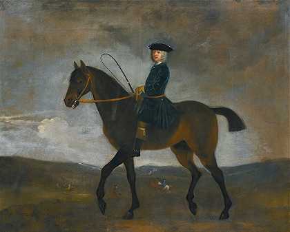 骑马的绅士肖像`Portrait Of A Gentleman On Horseback by Pieter Tillemans