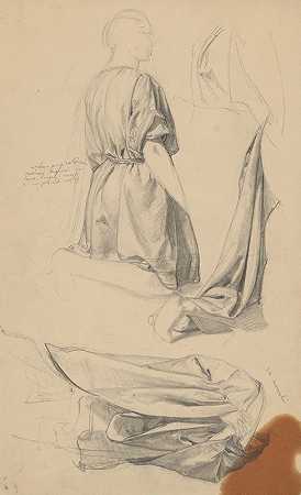 尼科德母这幅画的长袍安葬`Study of drapery of Nicodemus robes to the painting ;Entombment (1850) by Józef Simmler