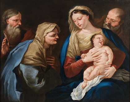 圣约阿希姆和圣安妮的神圣家庭`The Holy Family with Saint Joachim and Saint Anne by Neapolitan School