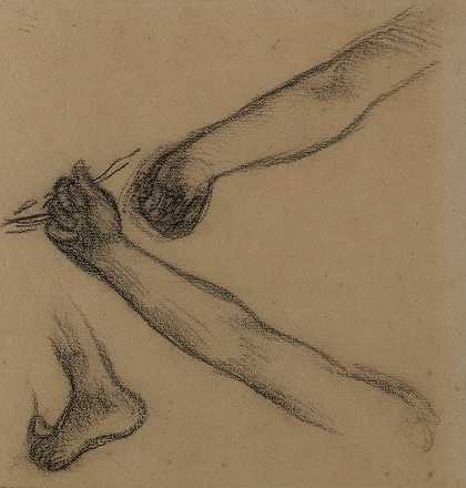 手臂和脚研究`Etude de bras et de pieds by Pierre Puvis de Chavannes