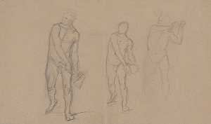 这幅画的三幅男性裸体素描圣马提亚殉道`
Three sketches of male nudes for the painting ;Martyrdom of St. Matthias (1866~1867)  by Józef Simmler