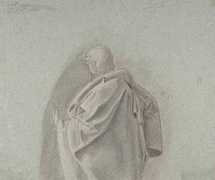 一个穿着斗篷站着的人的简略研究`Cropped Study of a Standing Man in a Cloak (1788–1853) by Ludwig Ferdinand Schnorr von Carolsfeld