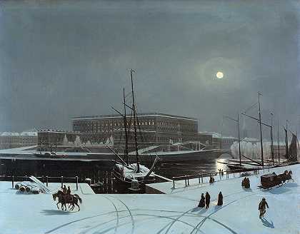 斯德哥尔摩皇宫景观。冬天`View of the Royal Palace of Stockholm. Winter by Carl Stefan Bennet