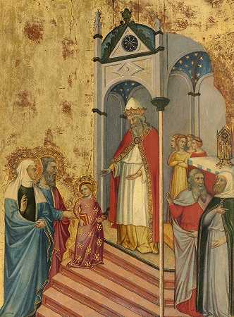 圣母在庙里的展示`The Presentation of the Virgin in the Temple (c. 1400~1405) by Andrea di Bartolo