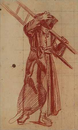 身着牧师服装的男子手持梯子`Homme en costume ecclésiastique portant une échelle (1857) by Pierre Puvis de Chavannes