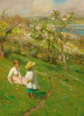 果园里的春天`Springtime In The Orchard by Harold Harvey