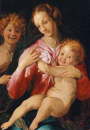 圣母和孩子与年轻的圣约翰施洗`Virgin and Child with the Young Saint John the Baptist (1527) by Agnolo Bronzino