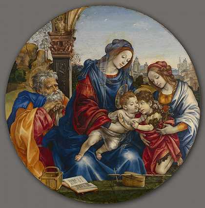 圣约翰浸信会和圣玛格丽特的神圣家庭`The Holy Family with Saint John the Baptist and Saint Margaret (c. 1495) by Filippino Lippi
