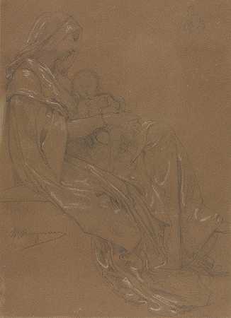 女子与孩子`The Virgin and Child (second half 19th century) by William Bouguereau
