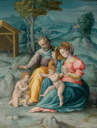圣洁的家庭和婴儿圣约翰浸礼会`The Holy Family With the infant Saint John The Baptist by Bacchiacca