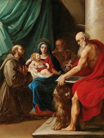 圣方济各和圣杰罗姆的神圣家庭`The Holy Family with Saint Francis and Saint Jerome by Giuseppe Cesari