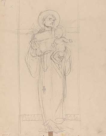 站着的圣徒抱着基督的孩子`Standing Saint holding the Christ Child (1896) by Karel Vitezslav Masek