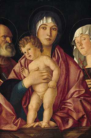 麦当娜和圣徒之子`Madonna and Child with Saints (c. 1490~1500) by Follower of Giovanni Bellini