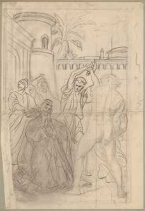 这幅画的构图圣马提亚殉道`
Composition sketch to the painting ;Martyrdom of St Matthias (1866~1867)  by Józef Simmler