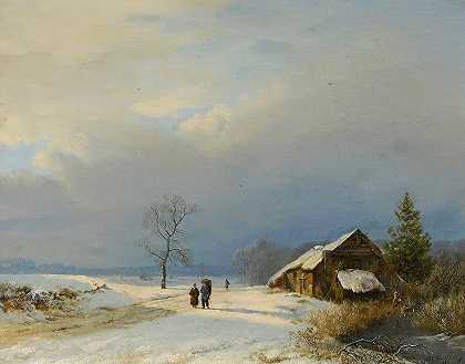 荷兰的冬天`Dutch winter in the Gooi (1828) by Barend Cornelis Koekkoek