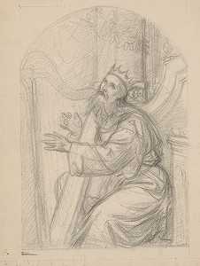 这幅画的草图大卫王弹琴`
Sketch to the painting ;King David playing the harp (1855)  by Józef Simmler