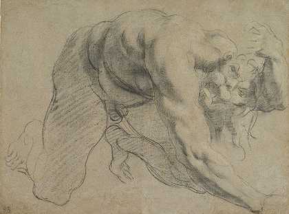 爬行的男性形象（对仙人掌的研究）`Crawling Male Figure (Study for Cacus) (1593) by Annibale Carracci