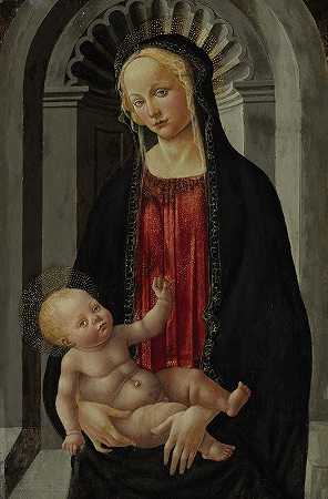 麦当娜和孩子坐在壁龛里`The Madonna and Child enthroned in a niche by Francesco Botticini