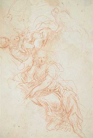 坐着的女人的研究`Study of a Seated Woman (1656~1688) by Cesare Gennari