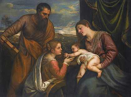 圣母与圣子亚历山大的卢克和凯瑟琳`The Madonna And Child With Saints Luke And Catherine Of Alexandria by Titian