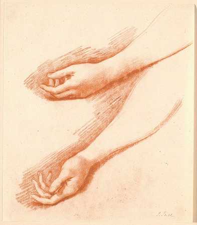 两项关于女性左前臂的研究，其中上前臂用于锚定家庭图像`To studier af en kvindes venstre underarm, den øverste anvendt til det Ankerske familiebillede (1792) by Jens Juel