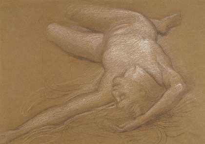 《风暴女神的洞穴》中一个躺着的裸体女孩的研究`Study Of A Reclining Nude Girl For The Cave Of The Storm Nymphs by Edward John Poynter