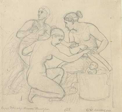 塞克罗普的女儿们揭露了密涅瓦的秘密`Cecrops døtre afslører Minervas hemmeligheder (1814) by Christoffer Wilhelm Eckersberg