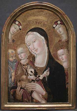 圣杰罗姆和亚历山大圣凯瑟琳的女子和孩子`Virgin and Child with Saint Jerome and Saint Catherine of Alexandria (c. 1450) by Carolino da Viterbo