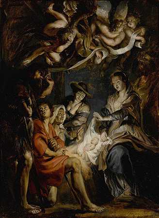 牧羊人的崇拜`The Adoration Of The Shepherds by Workshop of Peter Paul Rubens