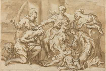 麦当娜被包围了`Madonna Surrounded by Saints by Saints by Domenico Piola