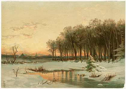缅因州的冬天`Winter in Maine (1887) by Alfred Thompson Bricher
