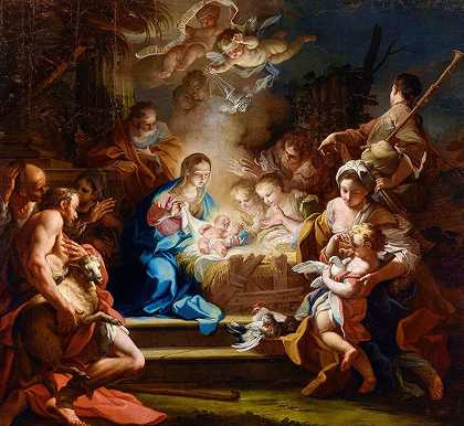 牧羊人的崇拜`The Adoration of the Shepherds (1720) by Sebastiano Conca