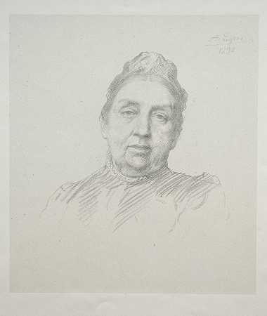 肯普夫人肖像，前景观（第三版）`Portrait of Madame Kemp, Front View (3rd Plate) by Alphonse Legros
