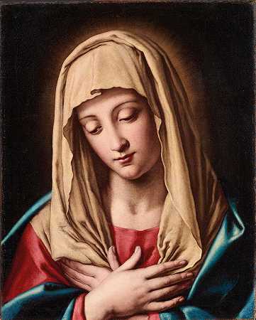 祈祷中的麦当娜`Madonna in prayer by Workshop of Giovanni Battista Salvi