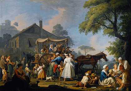 村民们准备出发去参加麦当娜·戴尔的节日阿科`Villagers Preparing To Depart For The Festival Of The Madonna Dellarco (1773) by Pietro Fabris