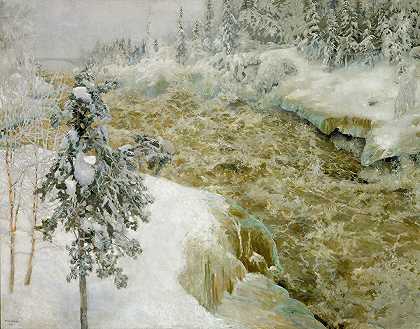 伊玛特拉落在雪中冬天的伊玛特拉`Imatra Falls in Snow ; Imatra in Winter (1893) by Akseli Gallen-Kallela