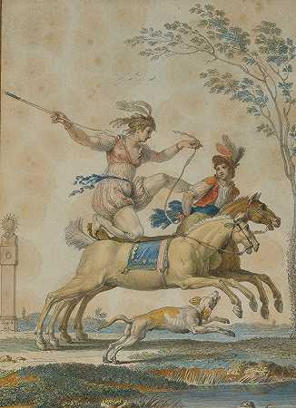 马术杂技演员`Equestrian Acrobats by Jean Démosthène Dugourc