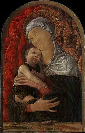 麦当娜和孩子与六翼天使和基路伯`Madonna and Child with Seraphim and Cherubim (ca. 1454) by Andrea Mantegna