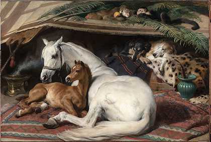 阿拉伯帐篷`The Arab Tent (c. 1865 ~ 1866) by Sir Edwin Henry Landseer