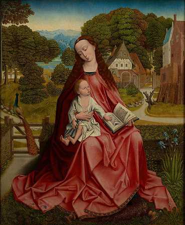 风景中的女子和孩子`Virgin and Child in a Landscape (c. 1492–98) by Aert van den Bossche